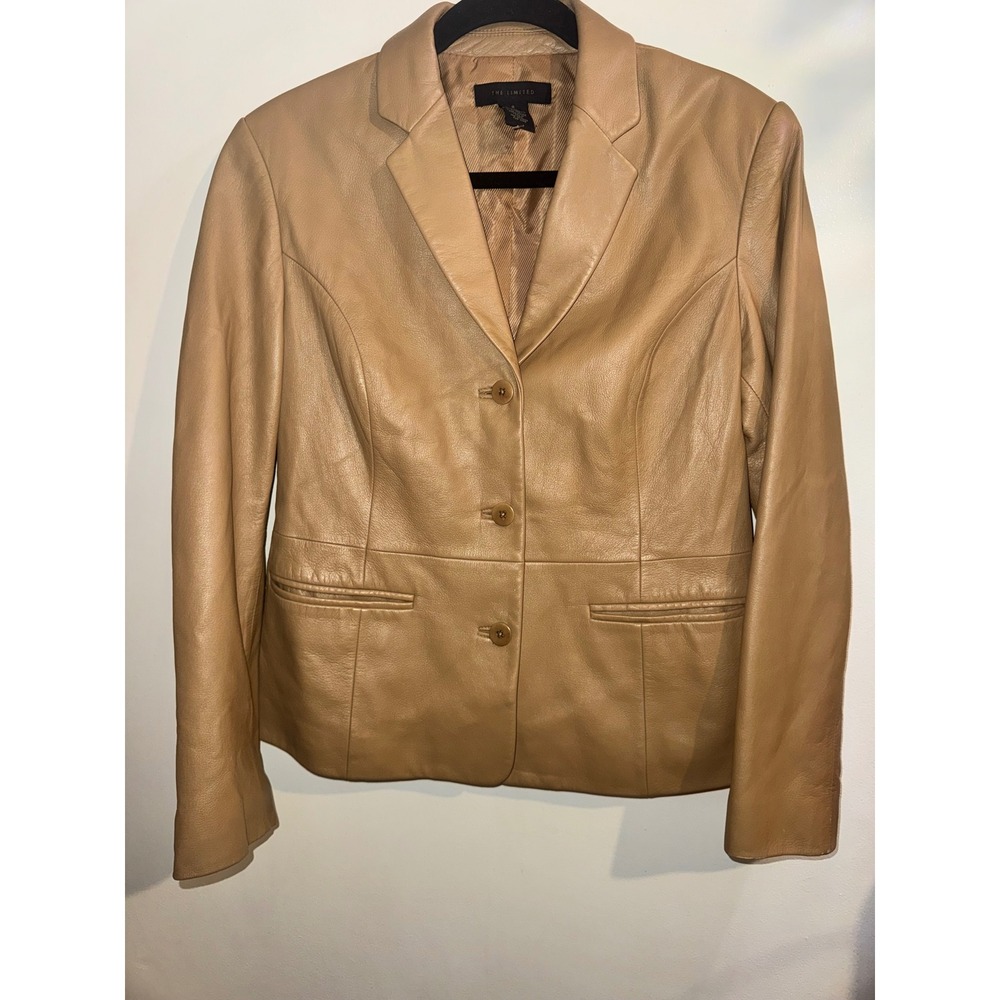 The Limited Tan Leather Blazer Jacket Womens 8 Camel Brown 3 Button READ
